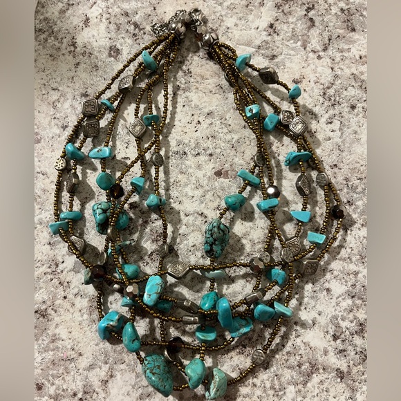 Multi-Strand Layered Turquoise Beaded Necklace - Picture 5 of 6